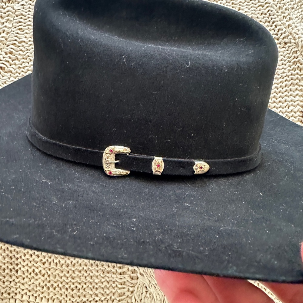 Stetson El Patron 30X Black felt Cowboy Hat with sterling buckle - Picture 2 of 11